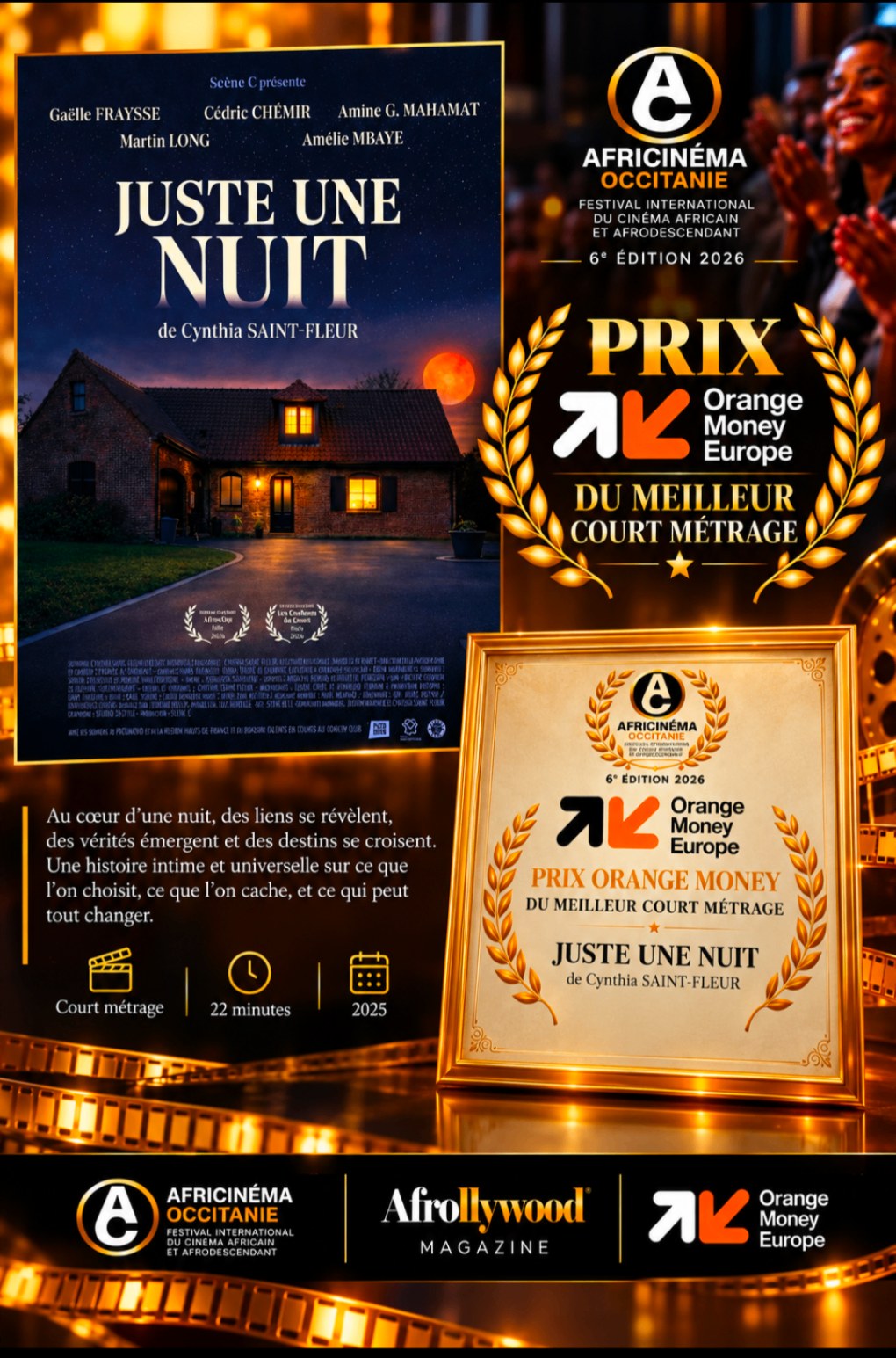 Affiche officielle du prix Orange Money du meilleur court métrage pour « Juste une Nuit » de Cynthia Saint-Fleur