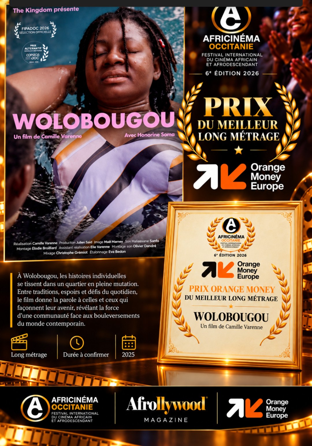 Affiche officielle du prix Orange Money du meilleur long métrage pour « Wolobougou » de Camille Varenne, avec Honorine Soma